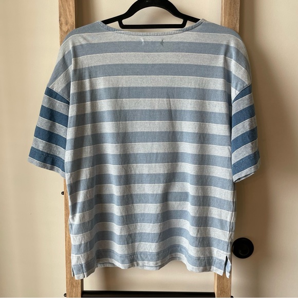 MADEWELL Indigo Stripe-Block t-shirt in light blue Size Small - Picture 7 of 11